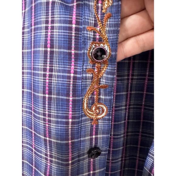 Robert Graham Plaid Classic Fit Blue Pink Cotton Long Sleeve Shirt, XL - Picture 3 of 10